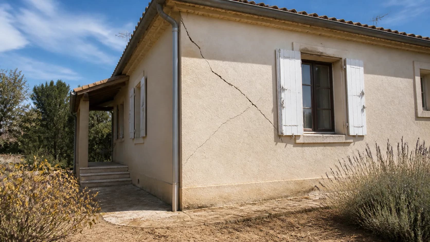 Fissures de sécheresse sur la façade d’une maison