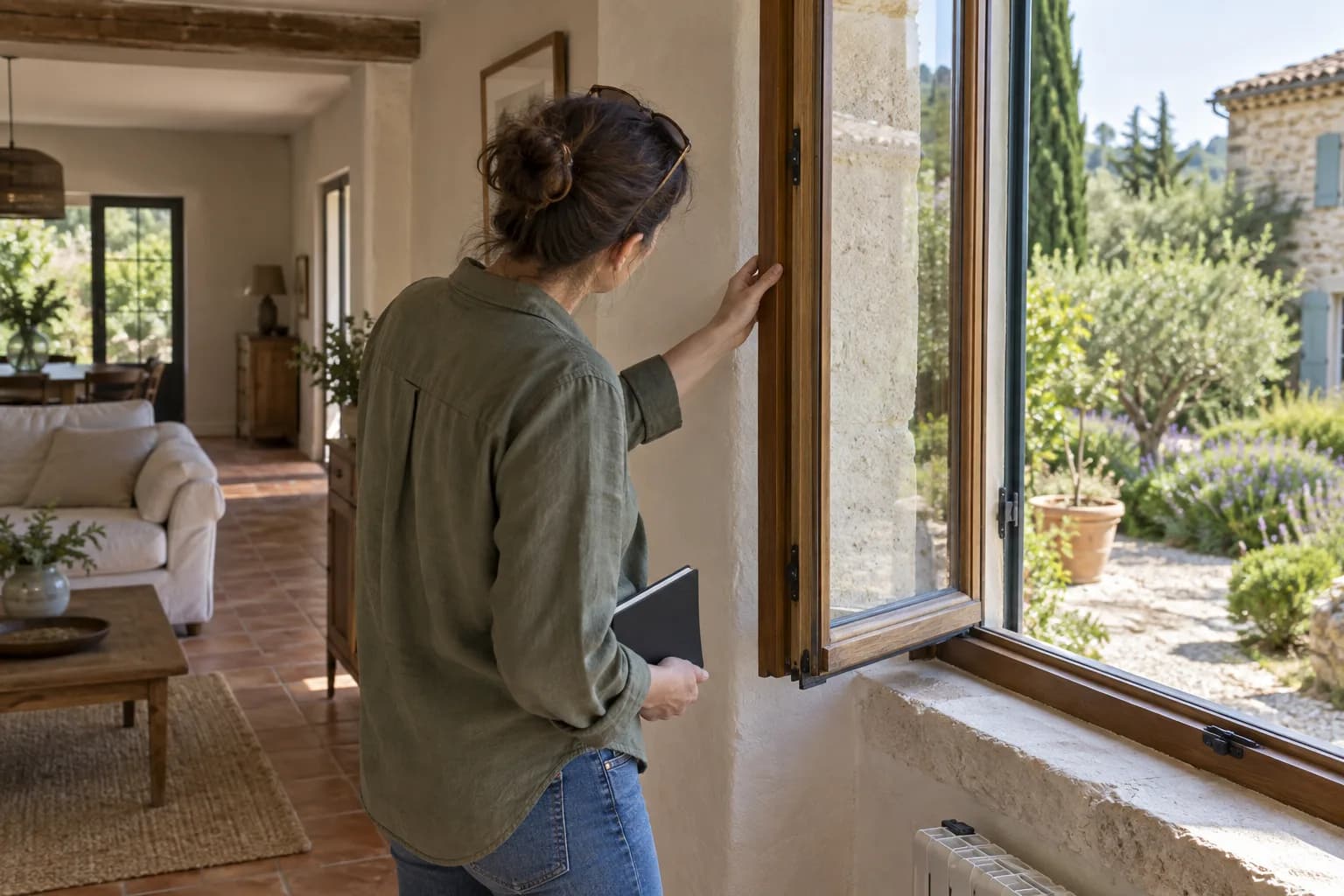Vérification d’une fenêtre pendant une contre-visite, illustration générée par IA.